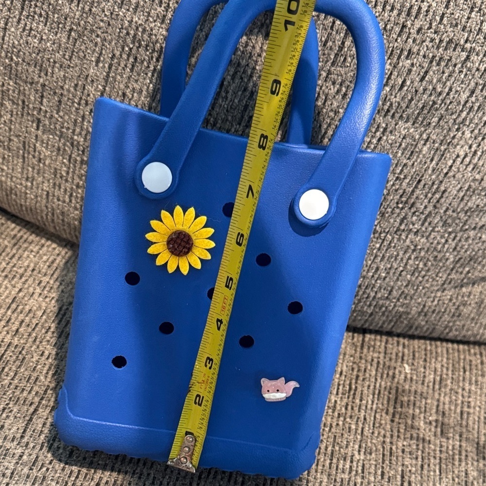 Blue Tote Bag with Sunflower and Cat Charms - Picture 5 of 5